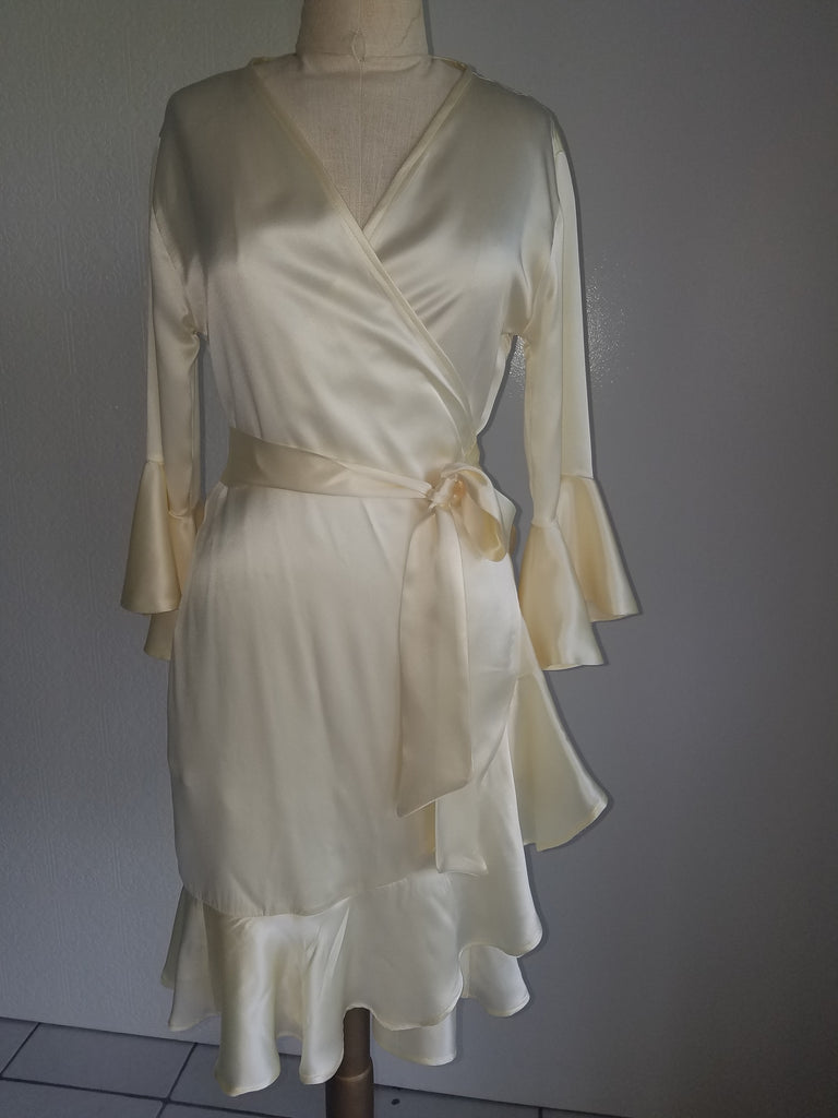 Silk Wrap dress with Sleeve and ruffle ...